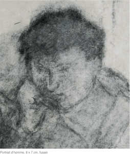 Portrait d’homme, 8 x 7 cm, fusain