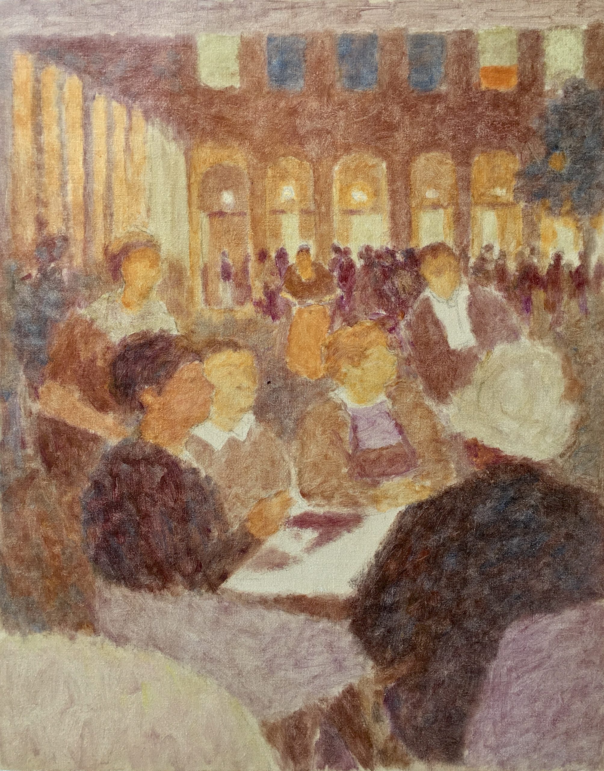 Terrasse nocturne 50 x 40 cm huile sur toile