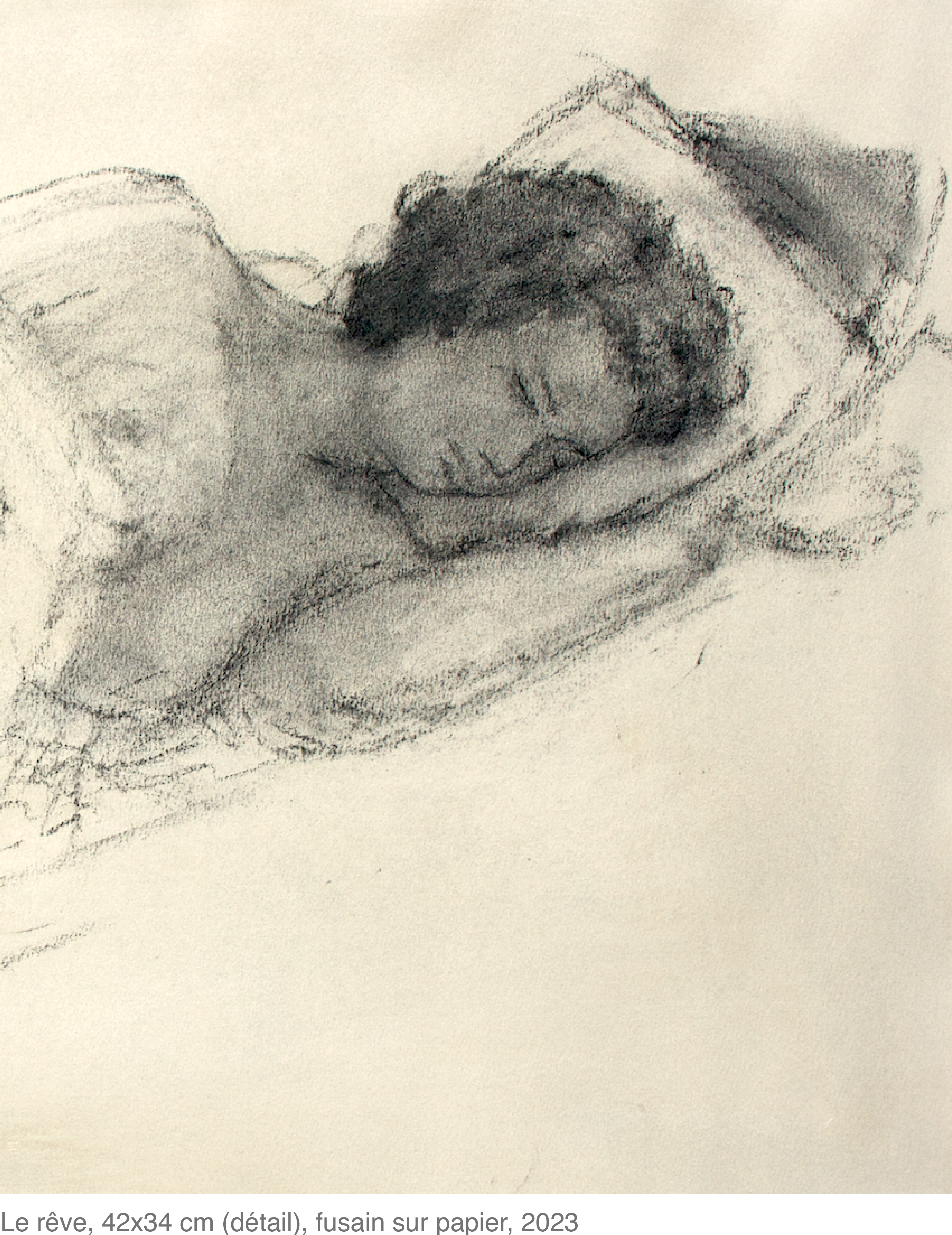 3.2.Le rêve, 42x34 cm (détail), fusain sur papier, 2023